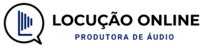 Logo da Locução Online com ícone de balão de ideia e letra L estilizada emitindo ondas de áudio, representando a locução e a produtora de áudio.