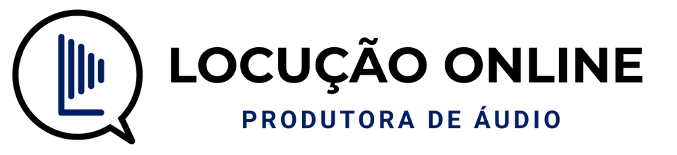 Logo da Locução Online com ícone de balão de ideia e letra L estilizada emitindo ondas de áudio, representando a locução e a produtora de áudio.