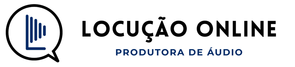 Logo da Locução Online com ícone de balão de ideia e letra L estilizada emitindo ondas de áudio, representando a locução e a produtora de áudio.